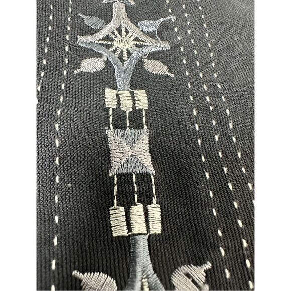 Modern Images Men's Hawaiian Shirt Black Embroidered Short Sleeve Buttoned Sz L - Picture 7 of 10